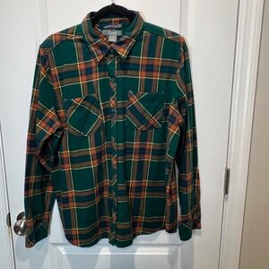 Naturals Reflections Plaid Flannel Button Up Shirt Green‎ Orange Yellow Men's XL